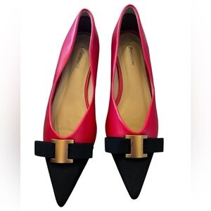 C.Paravano Women's Pointed-Toe Flats Black Bow Gold-Tone Buckle Size 40